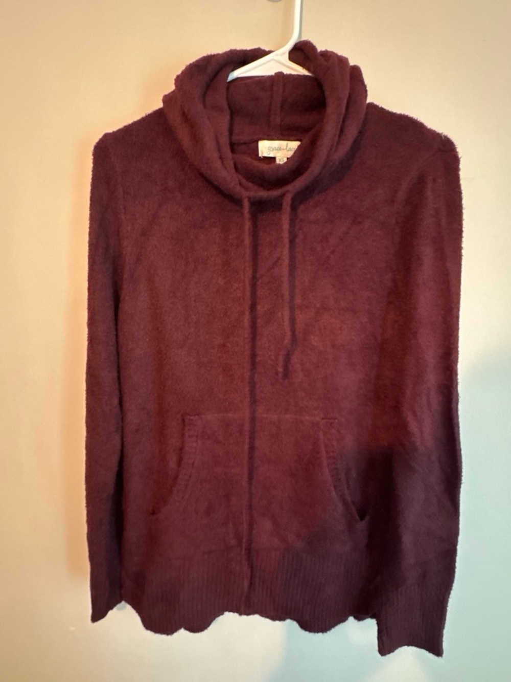 Grace & Lace Plush Cowl Neck Sweater Hoodie - Burgundy